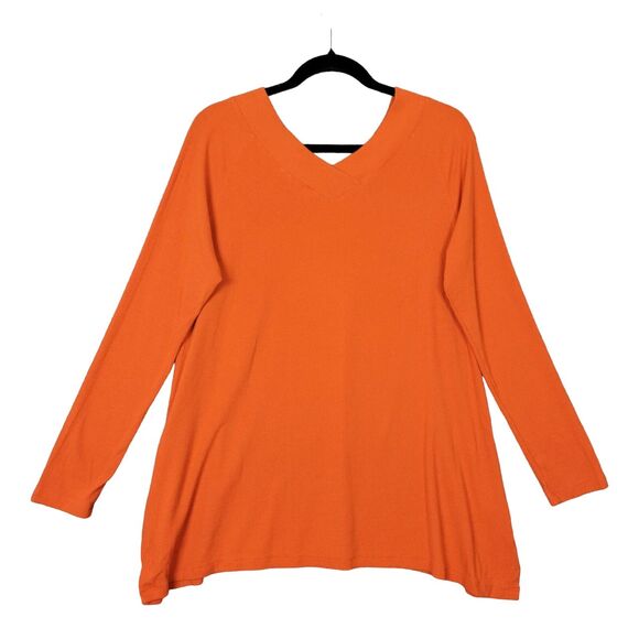 SOFT SURROUNDINGS Orange Double V Timely Tee Long Sleeve Pima Top SIZE LARGE - Picture 2 of 8